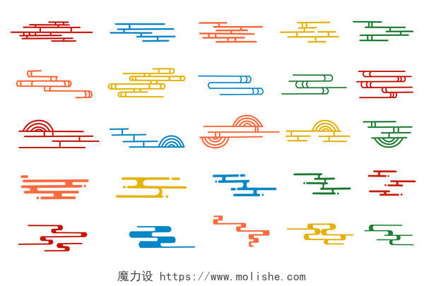 彩色手绘中国风祥云云纹图案素材原创插画海报